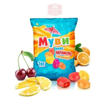 Mini Caramel stuffed "Movie Mix" with Apricot, Orange, Cherry, Strawberry, Lemon Flavor